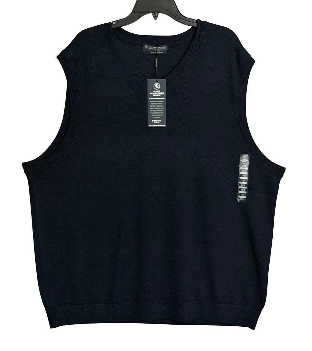 Hart Schaffner Marx Sweater Vest Men's 2XB Big & Tall Wool Navy Heather NWT